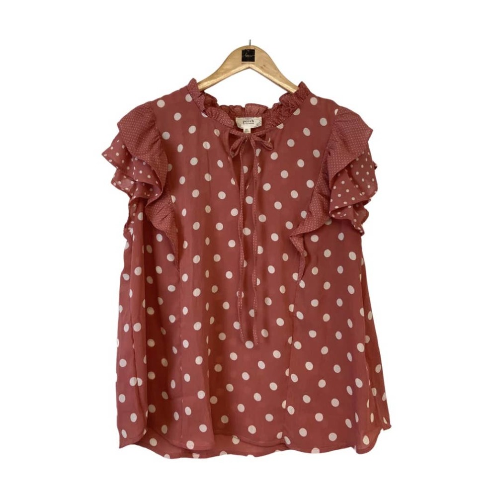 Perch by Blu Pepper Short Sleeve Polka Dot Blouse Size 2XL